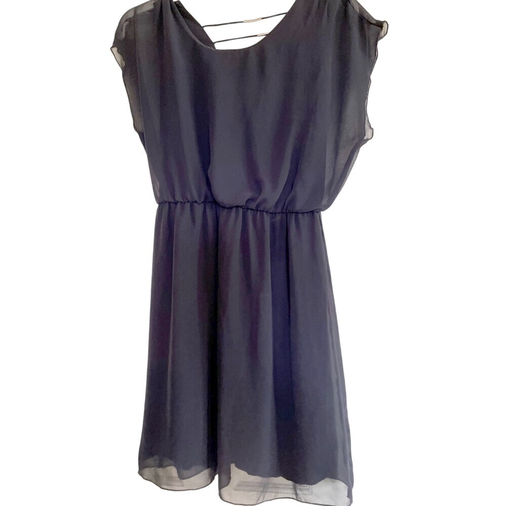 En Focus Studio Navy Blue Chiffon Strappy Back Cocktail Dress Size 10 1210S